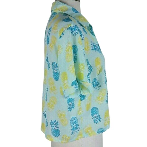 Freebird Blouse Women M Tropical Hawaiian Pineapple Resort Summer SS Button Top - Picture 3 of 5